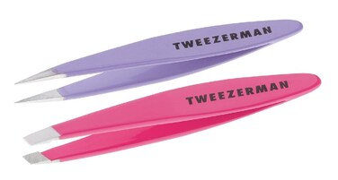 Tweezerman Mini Slant and Point Tip Tweezer  Tweezers Set for Eyebrows Facial Hair Ingrown Hairs