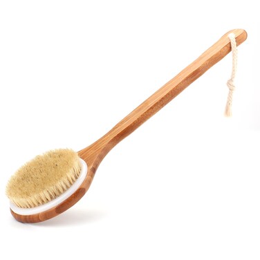 Shower Brush with Natural Bristle  Long Bamboo Handle Bath Body Brush for Wet or Dry Brushing  Improves Blood Circulation Exfoliating Skin