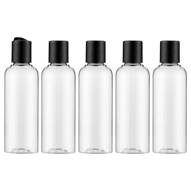34 oz Travel Bottles for Toiletries Empty Travel Size Containers Tsa Approved 5PCS Small Plastic Shampoo Bottles with Labels 100ml Clear