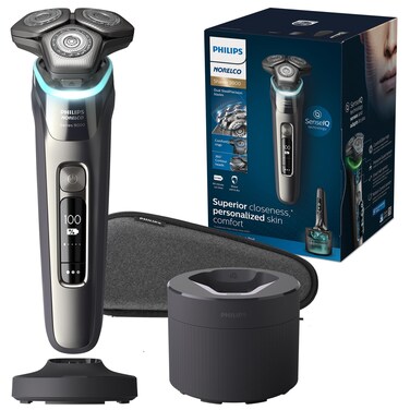 Philips Norelco Shaver Series 9000 Wet and Dry Electric Shaver with Lift  Cut Shaving System and SenseIQ Technology Popup Trimmer Cleaning Pod Charging Stand and Travel Case Model S998785
