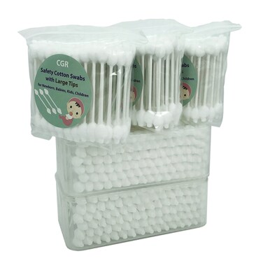 400pcs CGR Baby Safety Cotton Swabs with Large Tips for Newborn Babies Kids Children 100 Organic Cotton White Paper Sticks 5 Pack of 80 Swabs Total2 Boxes and 3 Bags