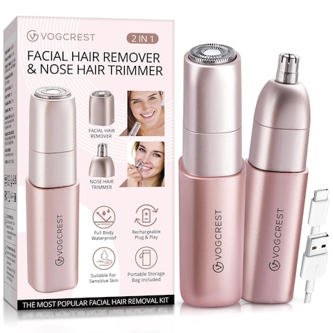 Buy Facial Nose Hair Remover Women 2 in 1 Painless Electric Face Shaver and Nose Trimmer Rechargeable Hair Removal Tool for Face Nose Ear Peach Fuzz Lips Chin Online Carrefour UAE