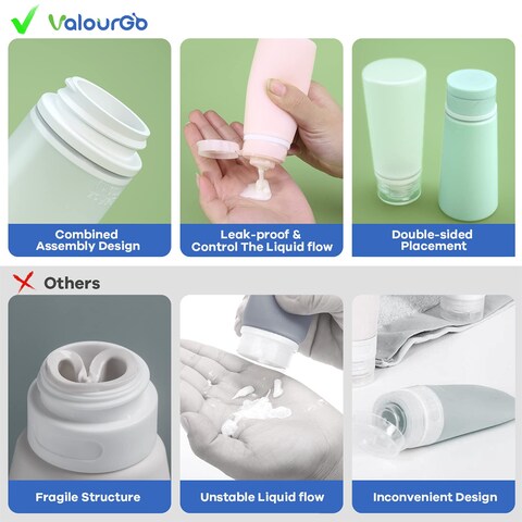Valourgo Travel Bottles for Toiletries Tsa Approved 34oz Portable Travel Bottles BPA Free Leak Proof Travel Size Containers Travel Accessories with Clear Toiletry Bag Pink White Blue Green