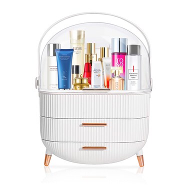 MASSYEgg ShapeOval Makeup Storage Box Countertop Portable Vanity Cosmetics Organizer Preppy