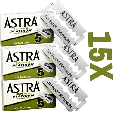 Astra Superior Premium Platinum Double Edge Safety Razor Blades 5 Count Pack of 3