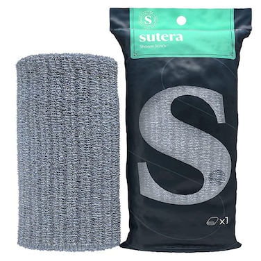 SUTERAExfoliating Shower Towel Premium Japanese Scrub Wash Cloth Deep Cleanse for Body Face Microabrasion Duo Fibers Durable Quick Drying Asian Spa Skin Care Bath Washclose Extra Long Design