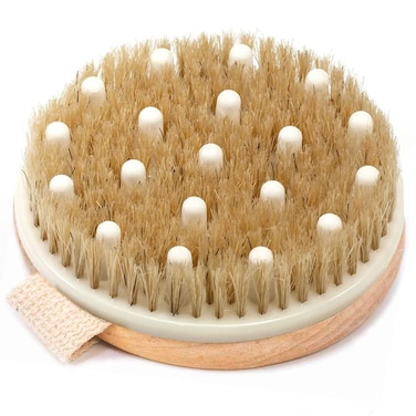 Dry Brushing Body Brush for Lymphatic Drainage  Cellulite  Round Dry Brush for Body Natural Bristle Body Brush for Showering  Skin Brush for Dry Brushing Bath and Exfoliating
