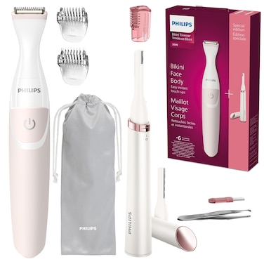 PHILIPSBeauty Womens Bikini Trimmer and Precision Trimmer Special Edition Bundle BRT38790Pink and White