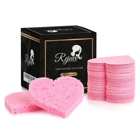 Facial Sponges Compressed Natural Cellulose Sponge for Face Cleansing Exfoliating and Makeup Removal Professional use Deep Clean  Rejuvv by Fushay 50 Count Pack of 1