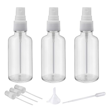 Hydior 2oz Clear Glass Spray Bottles for Essential Oils Small Spray Bottle with Plastic Sprayer  Set of 3