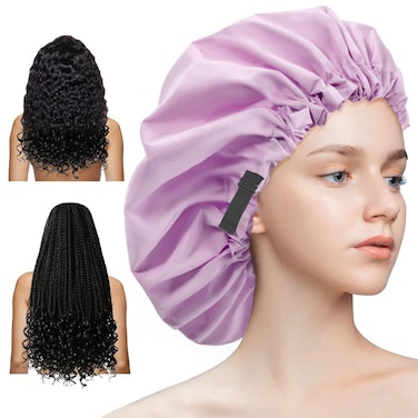 Aquior Shower CapExtra Adjustable Shower Caps for Women DoubleLayer Waterproof Reusable Hair Cap Large Size Hair Cap for All Hairfor Girls Spa BathSoft and Comfortable Purple