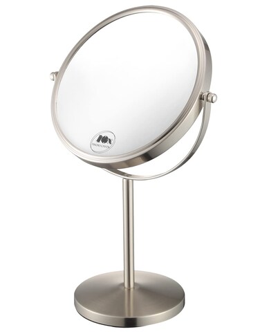 ALHAKIN Magnifying Makeup Mirror 8Inch Double Sided Vanity Tabletop Mirror with 10X Magnification Nickel Finished