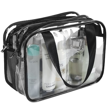 Auseibeely Clear Cosmetics Bag Toiletry Bag Large Clear Travel Bag for Toiletries Waterproof  Draining Transparent Makeup Bag Tote Bag Carry On Airport Airline Compliant Bag for Men Women