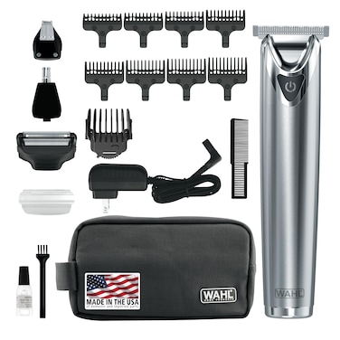 Wahl USA Stainless Steel Lithium Ion 20 Beard Trimmer for Men  Electric Shaver  Nose Ear Trimmer  Rechargeable All in One Mens Grooming Kit  Model 9864SS