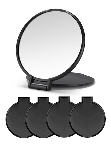 Qislee Compact Mirror Bulk Round Makeup Mirror for Purse Set of 4 Black
