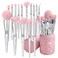 Bueart Design Elegant pink Ultra soft labeled Makeup Brushes Sets with Brush Holder makeup brush set with Foundation Powder blush blending contour Brush 15Pcs Silver PinkHolder