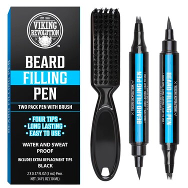 Viking Revolution Beard Pen 2 Pack  Black Beard Pencil Filler for Men Lapiz para Barba de Hombre  Beard Filler for Men Waterproof Beard Filling Pen Kit  Long Lasting Beard Filler Pen with Brush