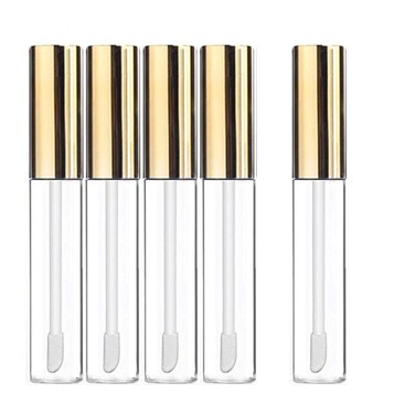 Empty Lip Gloss Tubes with Wand Lipgloss Dispenser Refillable Cosmetic Containers Bottles Gold 10 ml 5 Pack