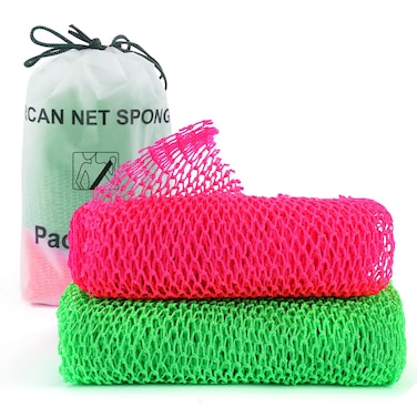 2 Pieces African Net Sponge Authentic Real African Exfoliating Net Bath Sponge Wash Cloth Loofah Exfoliating Body Back Scrubber for Shower Nylon Exfoliating Washcloth Towel for All Skin
