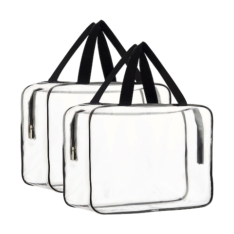 HAOGUAGUA 2 Pieces Large Clear Makeup Cosmetic Toiletry Organizer Bag Clear Plastic Tote Bags Waterproof Transparent Small Clear Handbag Purse