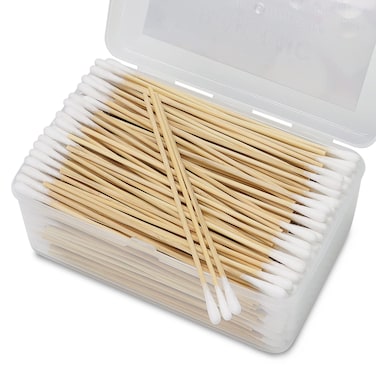 500PCS 6 Cotton Swabs in Storage Box  Long Cotton Swab with Bamboo Handle  Lint Free Cotton Swabs with Wooden Sticks  Highly Absorbent Cotton Tipped Applicators for Makeup Gun Cleaning Pet Care
