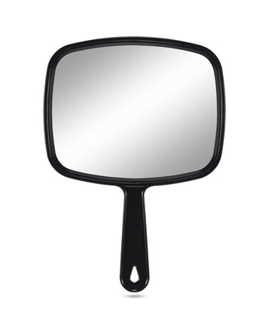 Large Hand Mirror Salon Barber Hairdressing Handheld Mirror with Handle Square Black 103x74
