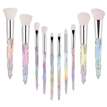 Makeup Brushes Crystal Handle10pcs Premium Rainbow Color Cosmetic Brush Set for Foundation Powder Blending Eyeshadow Blush Concealer Transparent Handle
