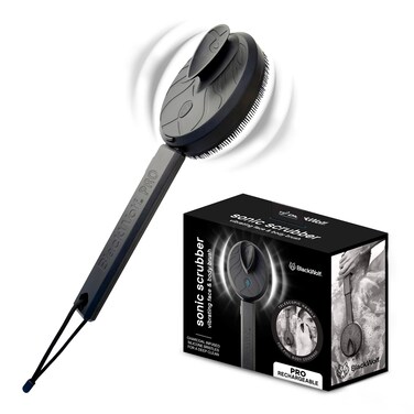 Black Wolf Vibrating Face and Body Brush Sonic Scrubber Pro  Water Resistant 4 Settings 2 Speeds  2 Modes Massage Brush with Charcoal Infused Silicone Bristles for Deep Clean