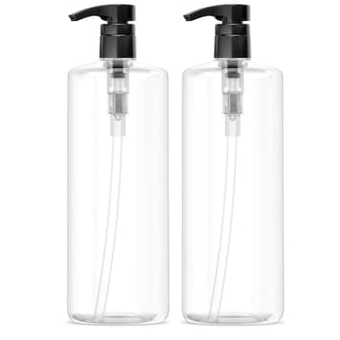 Bar5F Empty Shampoo Bottles with Pumps 2Pack 32oz1LiterLarge BPAFree PETE1 Plastic Bottle CrystalClear