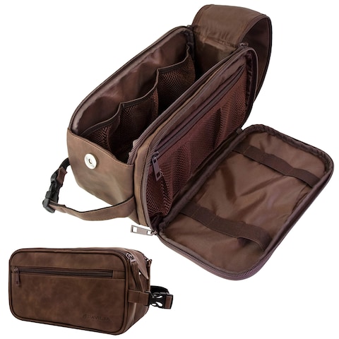 Buy PAVILIAToiletry Bag for Men Travel Essentials Shaving Dopp Kit Mens Travel Bag Toiletries Organizer Case for Grooming PU Leather Water Resistant Cosmetic Bag Pouch Dark Brown Online Carrefour UAE