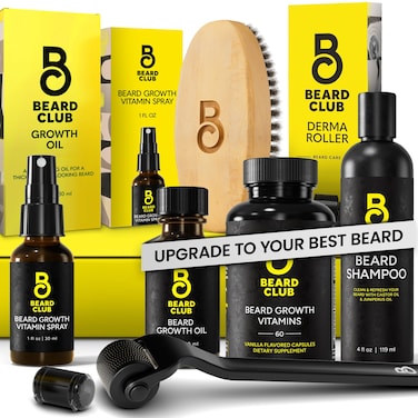 Beard Club Advanced Beard Growth Kit  Derma Roller Beard Growth Oil Beard Growth Vitamins and Beard Growth Vitamin Spray Beard Shampoo and Beard Brush  Gift Set  Cedar