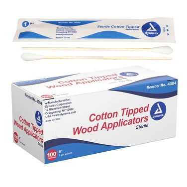 Dynarex 6Inch Sterile Cotton Tipped Applicators  SingleUse Wooden Cotton Tip Applicators for Wound Care  Dressing Hygiene Makeup Cleaning  1 Box of 100 Pouches 1 per Pouch