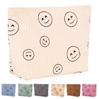 Cosmetic bag Makeup bag Preppy Cute Corduroy Toiletry bag for women travel essentials Full beige