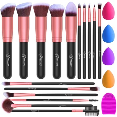 BESTOPE PRO 16Pcs Makeup Brushes Set 4Pcs Beauty Blender Sponge Set and 1 Brush Cleaner Premium Synthetic Foundation Brushes Blending Face Powder Eye Shadows Make Up Brushes Kit Rose Gold