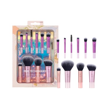 Real Techniques 11 Piece Travel Fantasy Mini Brush Set Travel Size Makeup Brushes For Foundation Eyeshadow Powder Blush Contour  Concealer Makeup Bag Included Gift Set CrueltyFree
