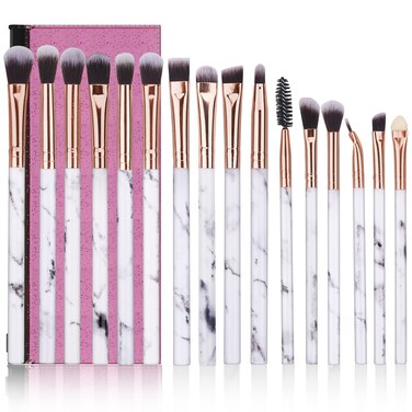 Eye Makeup Brushes DUAIU 16Pcs Eyeshadow brushes Eyebrow Eyeliner Blending Brush Premium Synthetic  Marble Handle Brushes sets with Pink Cosmetic Bag