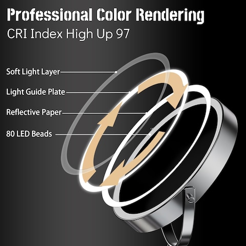 9 Large Lighted Makeup Mirror 1X10X Magnifying Vanity Mirror with 3 Colors Dimmable Lightning 80 LED Lights 360Rotation Double Sided Standing Desk Mirror