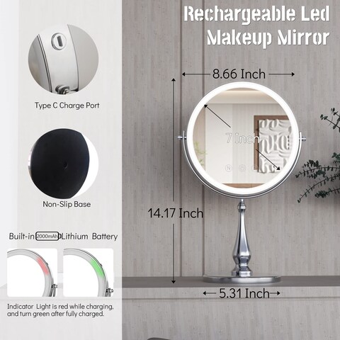 9 Large Lighted Makeup Mirror 1X10X Magnifying Vanity Mirror with 3 Colors Dimmable Lightning 80 LED Lights 360Rotation Double Sided Standing Desk Mirror