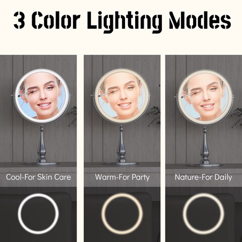 9 Large Lighted Makeup Mirror 1X10X Magnifying Vanity Mirror with 3 Colors Dimmable Lightning 80 LED Lights 360Rotation Double Sided Standing Desk Mirror