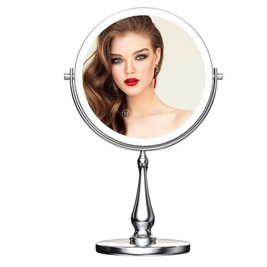 9 Large Lighted Makeup Mirror 1X10X Magnifying Vanity Mirror with 3 Colors Dimmable Lightning 80 LED Lights 360Rotation Double Sided Standing Desk Mirror