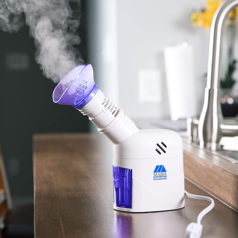 MABIS Facial Steamer Steam Inhaler FSA Eligible Vaporizer or Vocal Steamer with Aromatherapy Diffuser and Soft Face Mask for Cleansing Sinus Pressure Congestion Colds and Cough 25mL