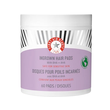 First Aid Beauty Ingrown Hair Pads with BHA  AHA  Ingrown Treatment Pads Exfoliate to Help Prevent Razor Bumps  For Underarm  Bikini Area  Compostable for Daily Use  60 pads