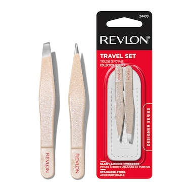 Revlon Designer Series Mini Tweezer Set Hair Removal Tool Kit With Mini Slanttip and Point Tip Tweezers Portable and Easy to Use Made With Long Lasting Stainless Steel 1 count