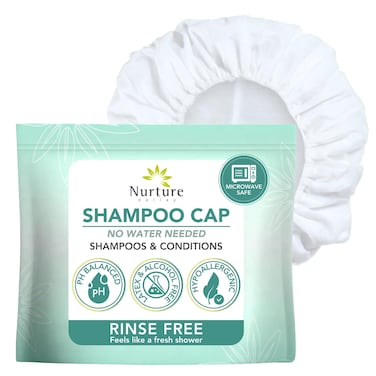 No Water Rinse Free Shampoo Cap by Nurture  Microwavable Hair Washing  Conditioning Shower Caps  Waterless Bathing  Disposable  Hypoallergenic for Adults Bedridden  Elderly