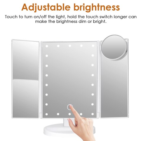 Makeup Mirror Vanity Mirror with Lights Bathroom Adjustable Brightness Mirrors 1X2X3X10X Magnification and Touch Screen Trifold Makeup Mirror Two Power Supply Modes Women Gift White