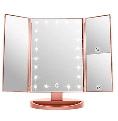 3 Folds Lighted Vanity Makeup Mirror1X2X3X Magnification 21 LED Light Bright Table Mirror with Touch Screen180 Adjustable RotationPortable Travel Cosmetic Mirror