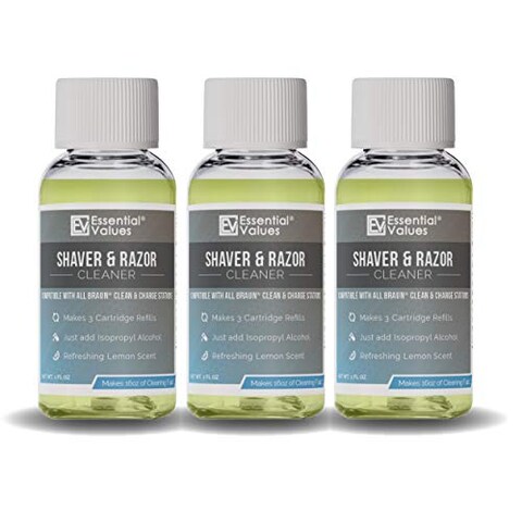 Electric Shaver Cleaning Solution  Compatible with Braun Clean  Renew Refill Cartridges  3 Bottles Makes 9 Refills  Made in USA
