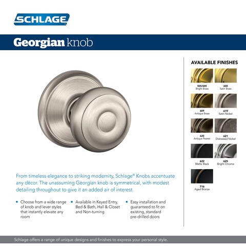 Schlage F170 GEO 622 Georgian Door Knob One Sided NonTurning Dummy Door Handle Matte Black
