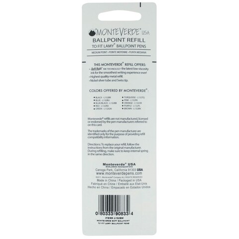 MONTEVERDE Soft Roll Ballpoint Refill for Lamy Ballpoint Pens Black 2 Pack L132BK