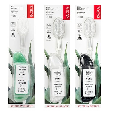 RADIUS Big Brush BPA Free  ADA Accepted Toothbrush Designed to Improve Gum Health  Reduce Gum Issues  Right Hand  Midnight SkyMarbleSoda Pop Eco Grind  Pack of 3